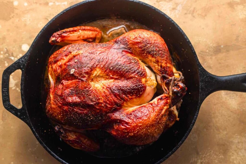 Samin Nosrat’s Oven-Roasted Buttermilk Chicken in a pan.
